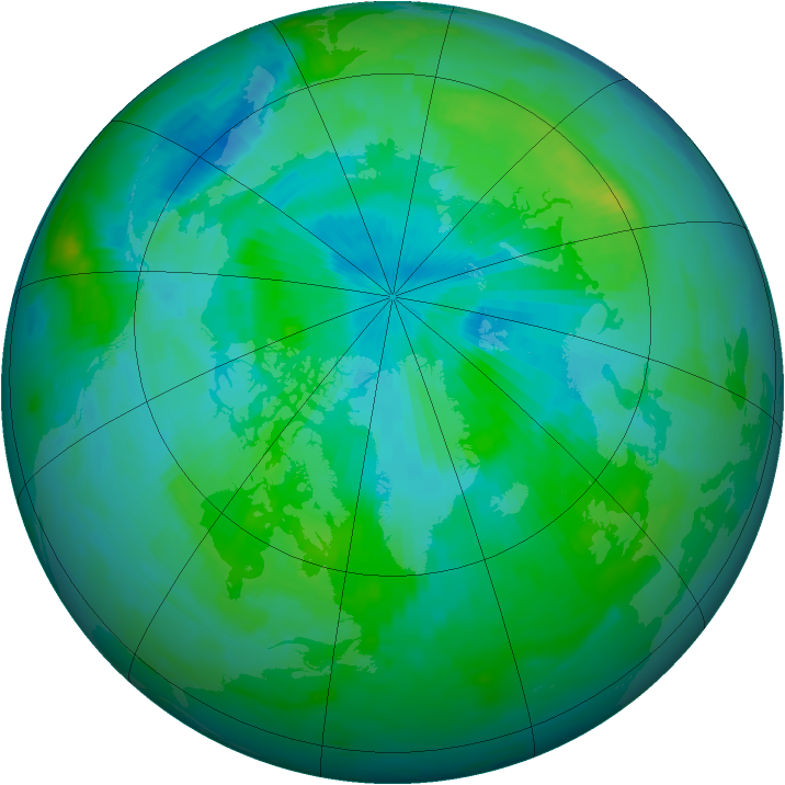 Arctic ozone map for 25 August 1996